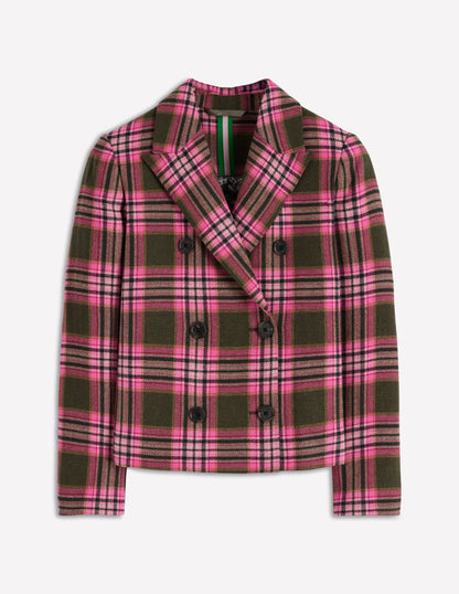 Blazer croisé coupe carrée-Carreaux vert olive et rose-7