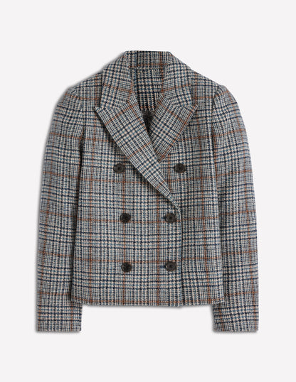 Zweireihiger Blazer mit kastenförmigem Schnitt-Blau, Grau Kariert-7