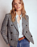 Zweireihiger Blazer mit kastenförmigem Schnitt-Blau und Grau Glencheck