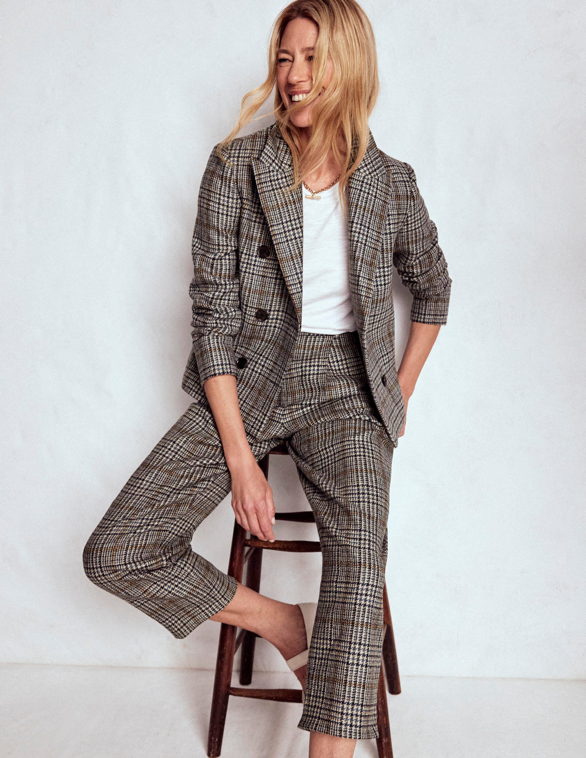 Zweireihiger Blazer mit kastenförmigem Schnitt-Blau und Grau Glencheck - Image 5