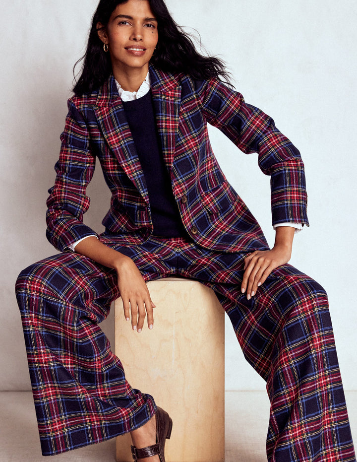 Stamford Blazer aus Wollmischung-Marineblau, Grün und Rot Kariert