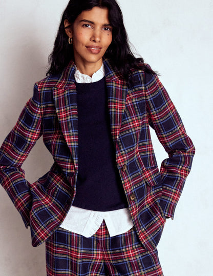 Stamford Blazer aus Wollmischung-Marineblau, Grün und Rot Kariert-4