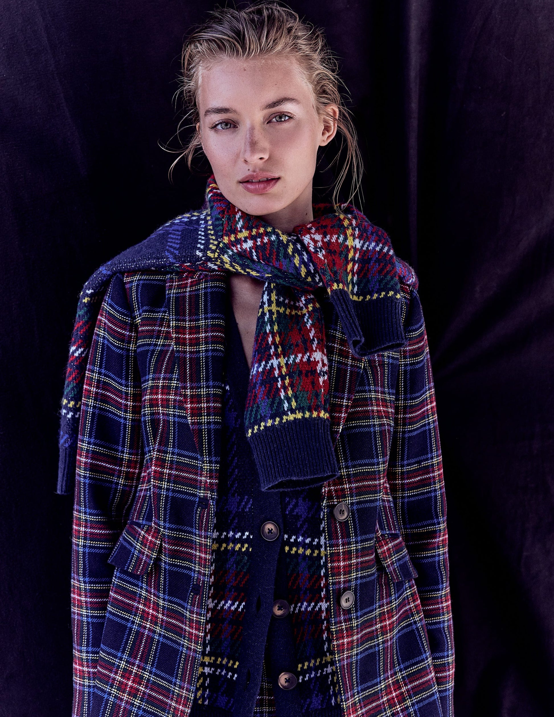 Stamford Blazer aus Wollmischung-Marineblau, Grün und Rot Kariert-5