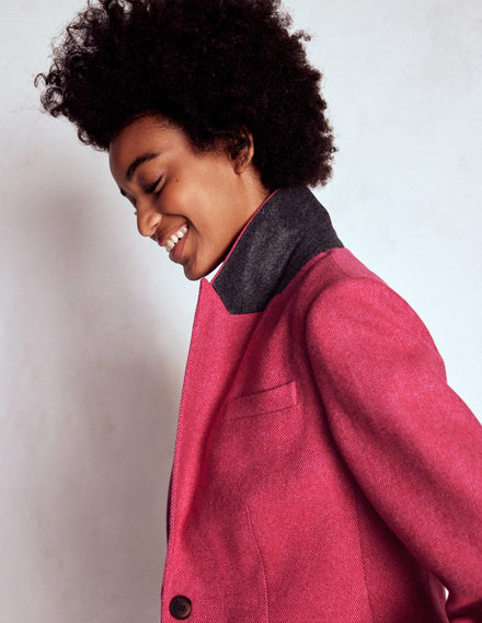 Stamford Blazer aus Wollmischung-Rosa Fischgrätenmuster