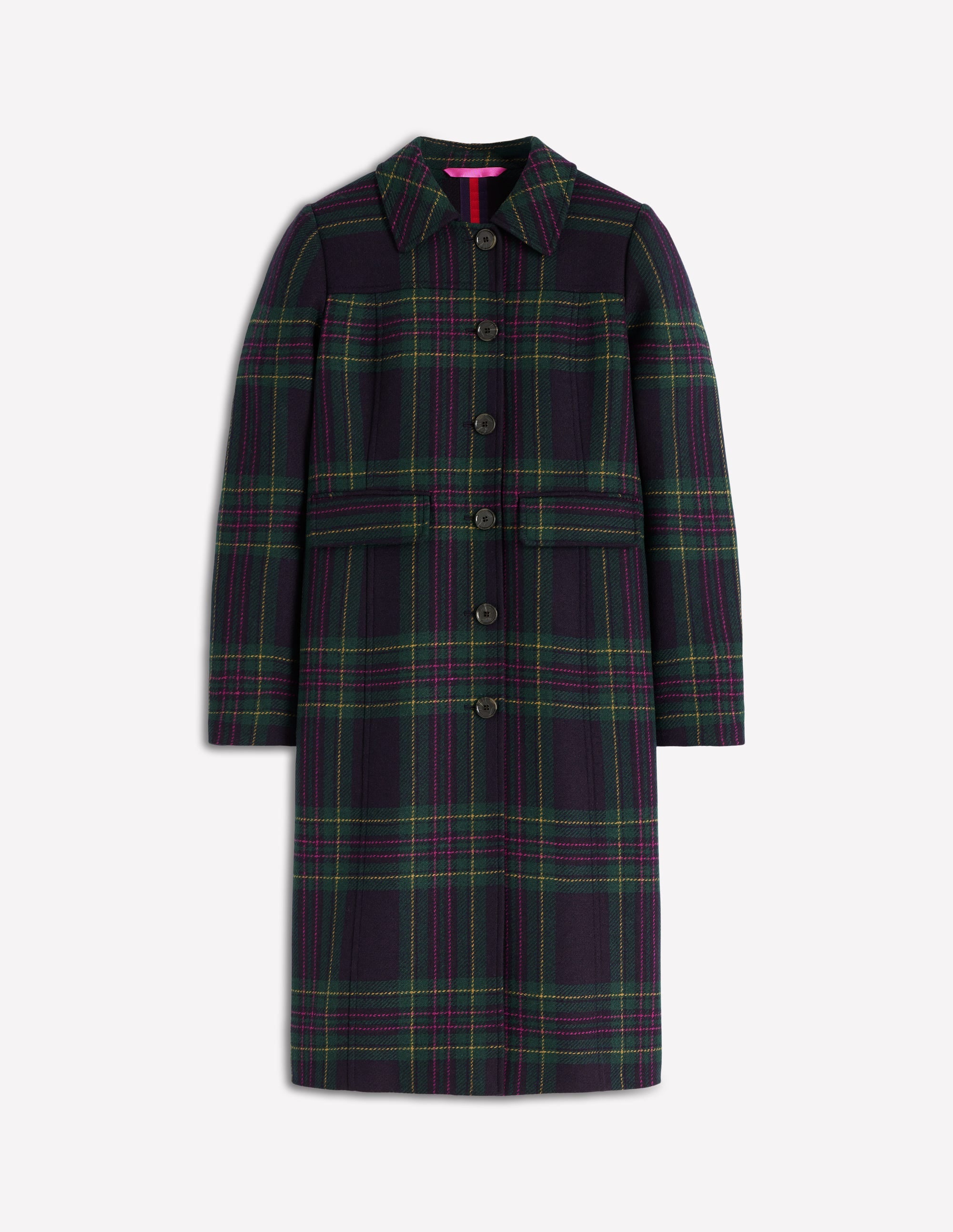 St Albans Fitted Coat-Navy & Green Tonal Check - Image 6