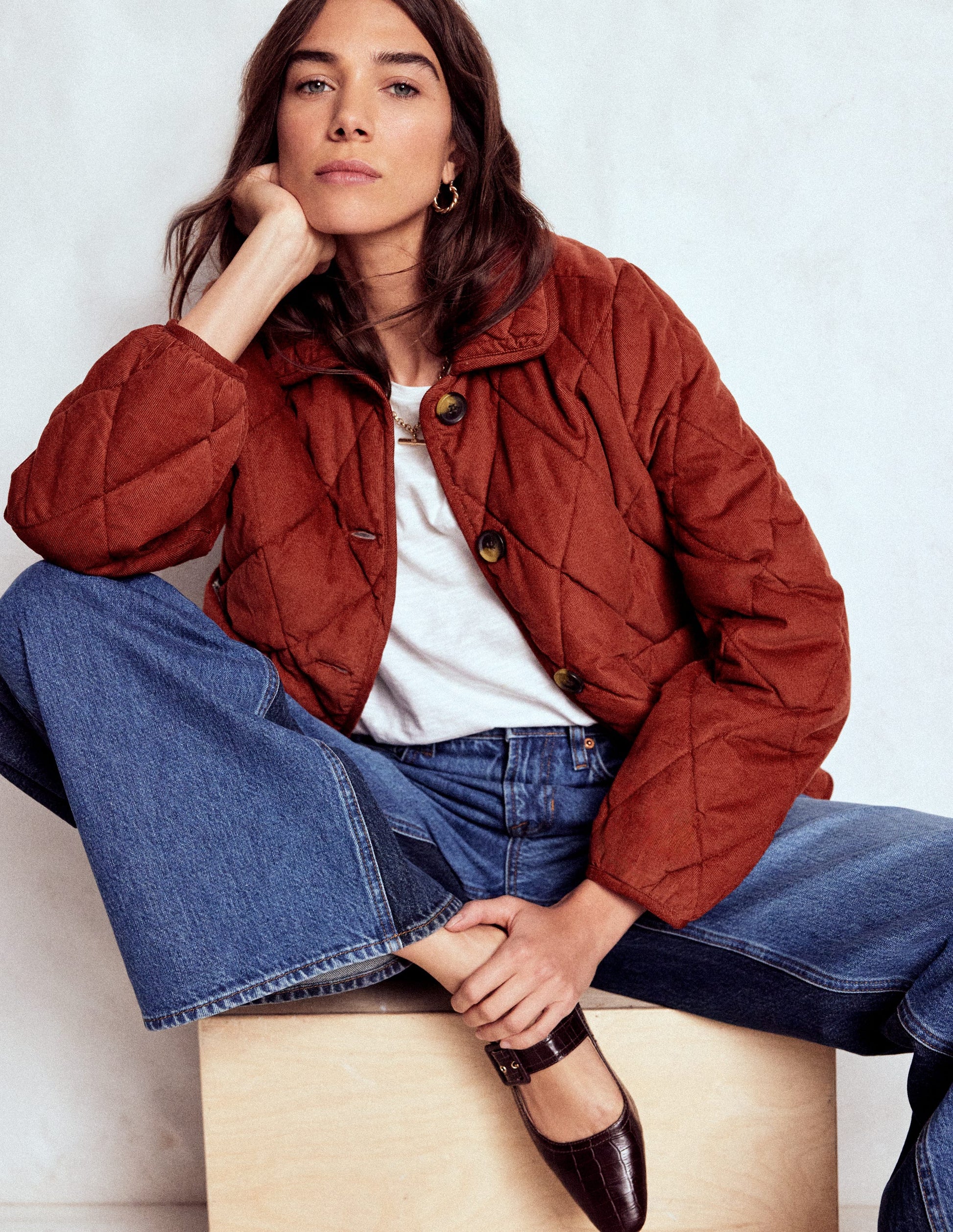 Fitzrovia Gesteppte Cordjacke-Ziegelsteinrot-1