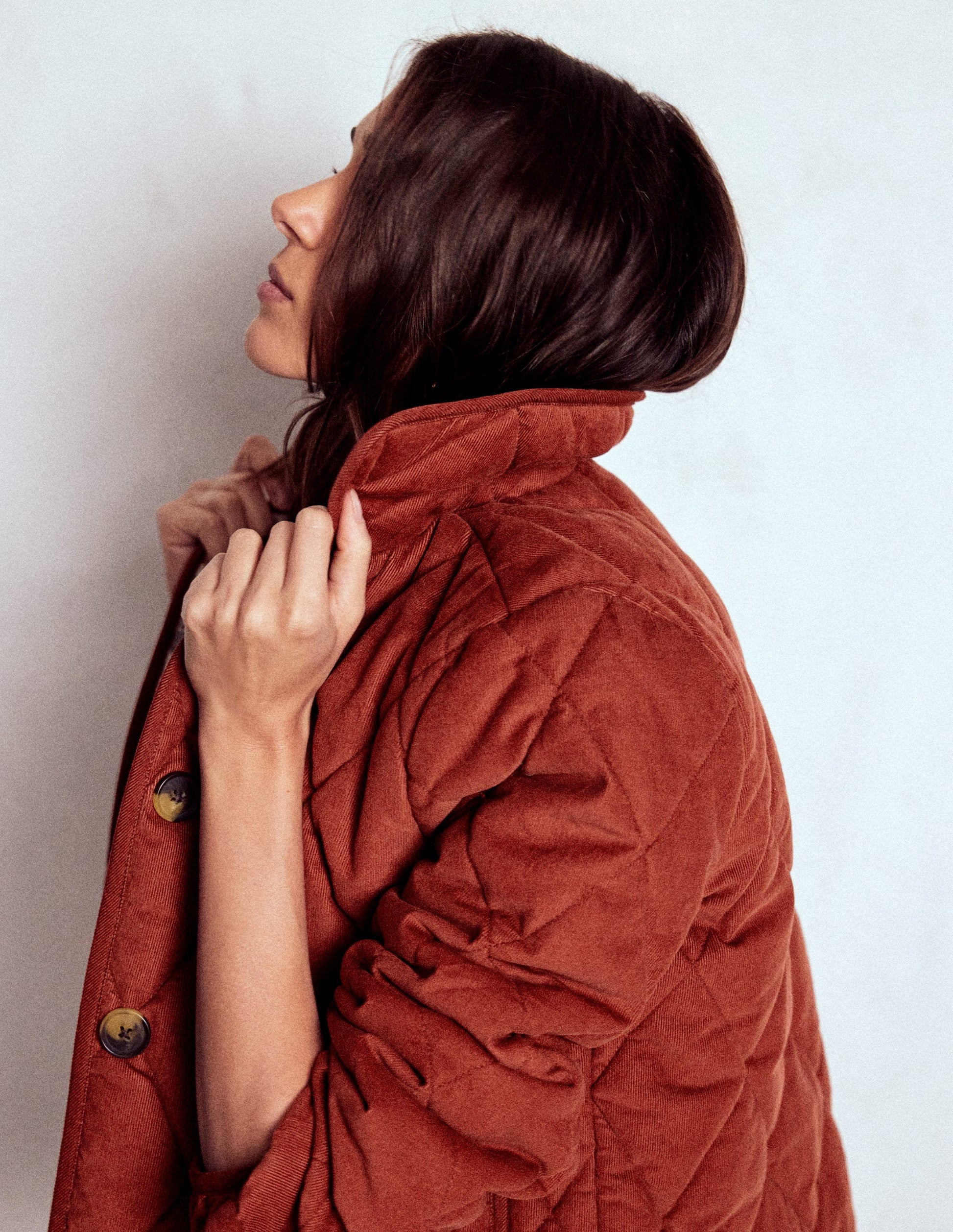 Fitzrovia Gesteppte Cordjacke-Ziegelsteinrot-2