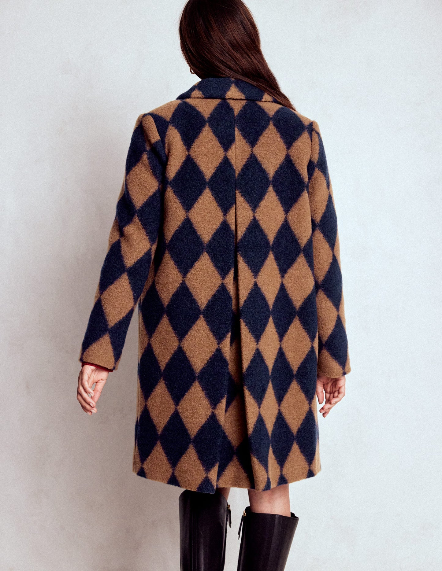 Edinburgh Swing Coat-Camel and Navy Argyle