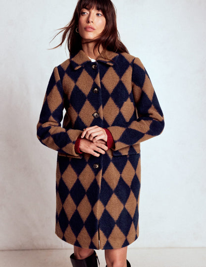 Edinburgh Swing Coat-Camel and Navy Argyle-5