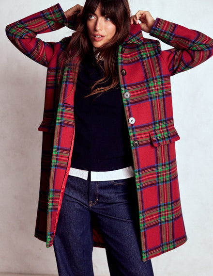 Manteau trapèze Edinburgh-Carreaux rouges, bleus et verts