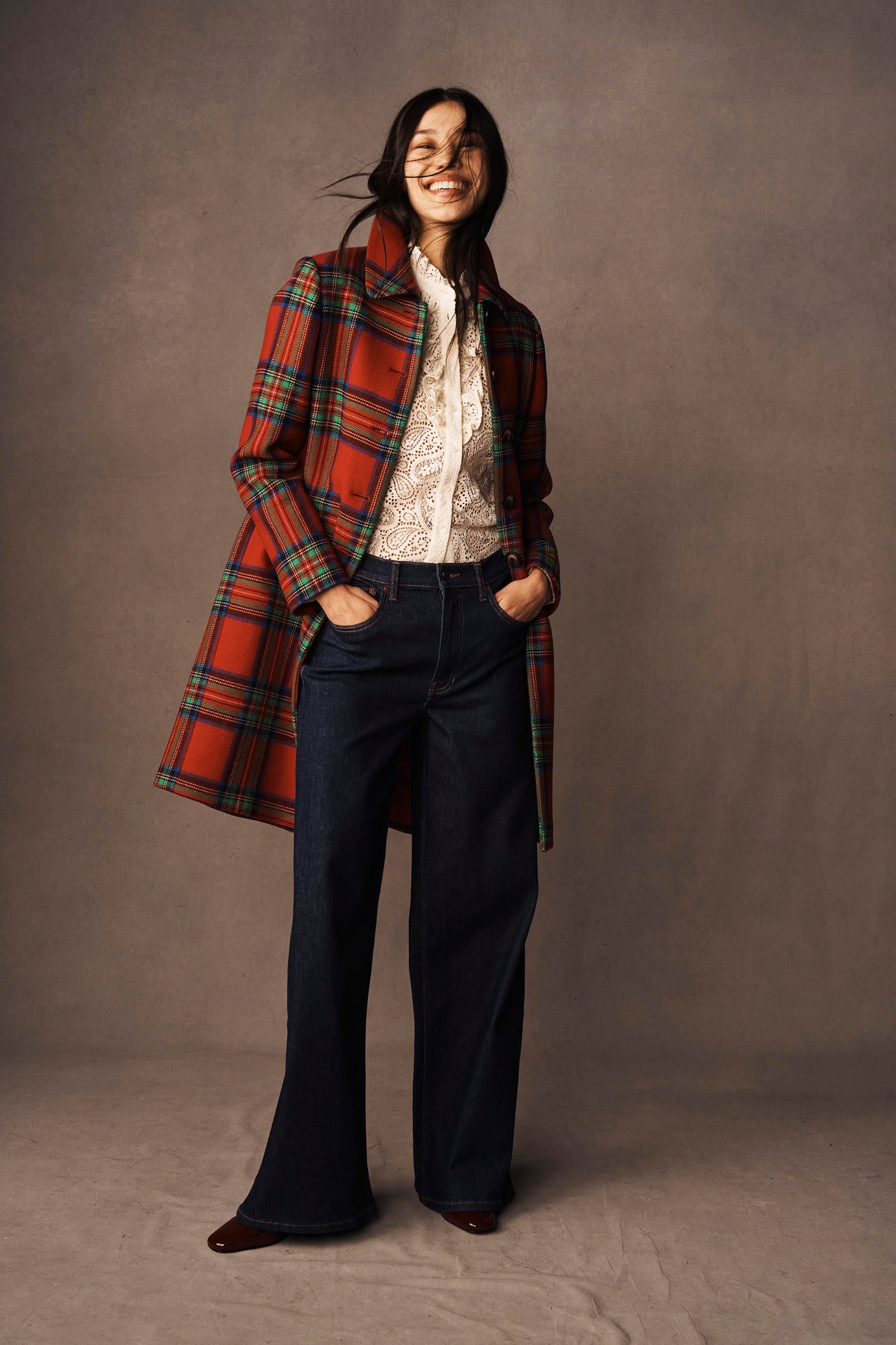 Manteau trapèze Edinburgh-Carreaux rouges, bleus et verts-5
