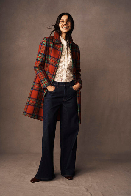 Manteau trapèze Edinburgh-Carreaux rouges, bleus et verts