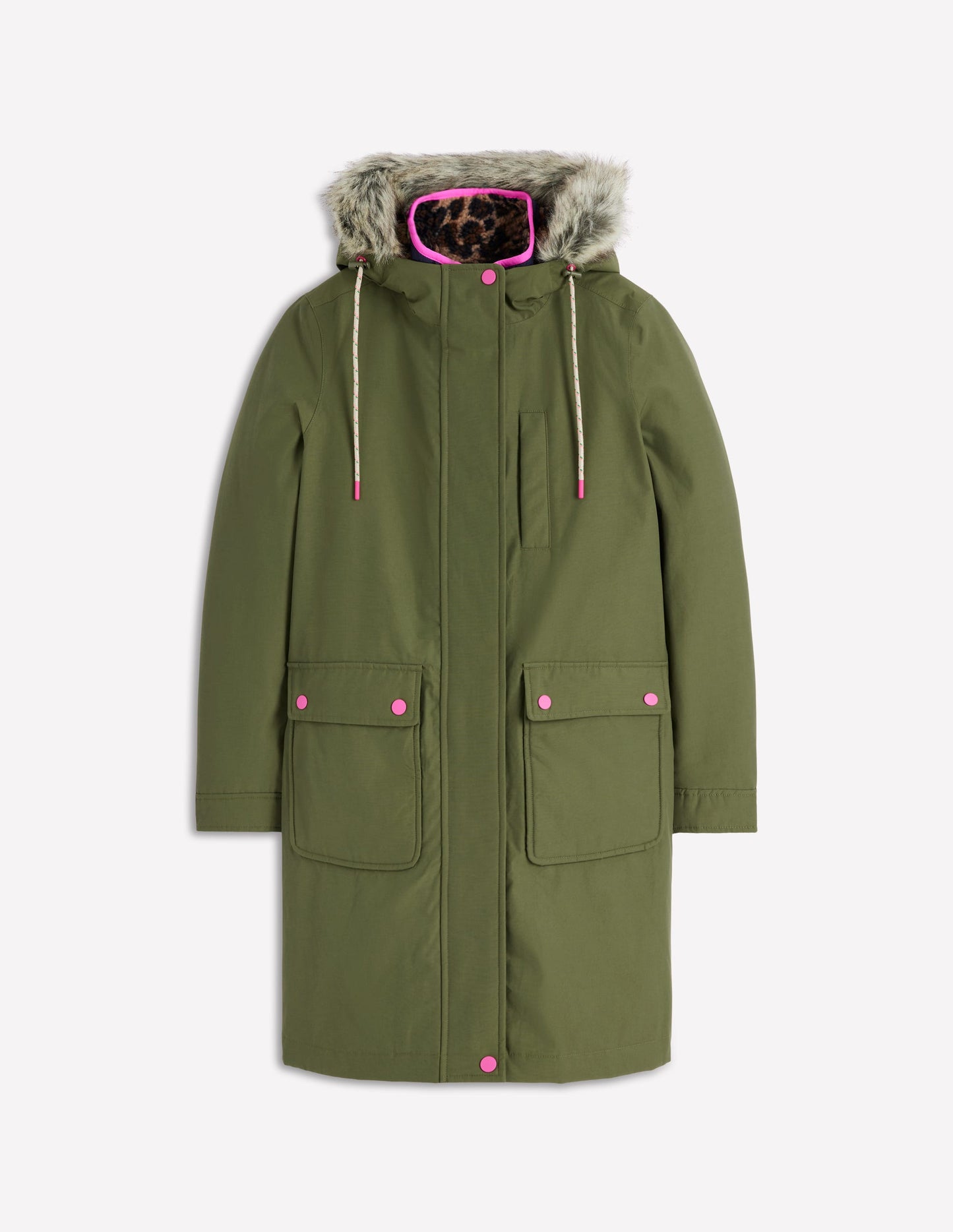 Parka à capuche 4-en-1-Vert, bleu marine, borg léopard