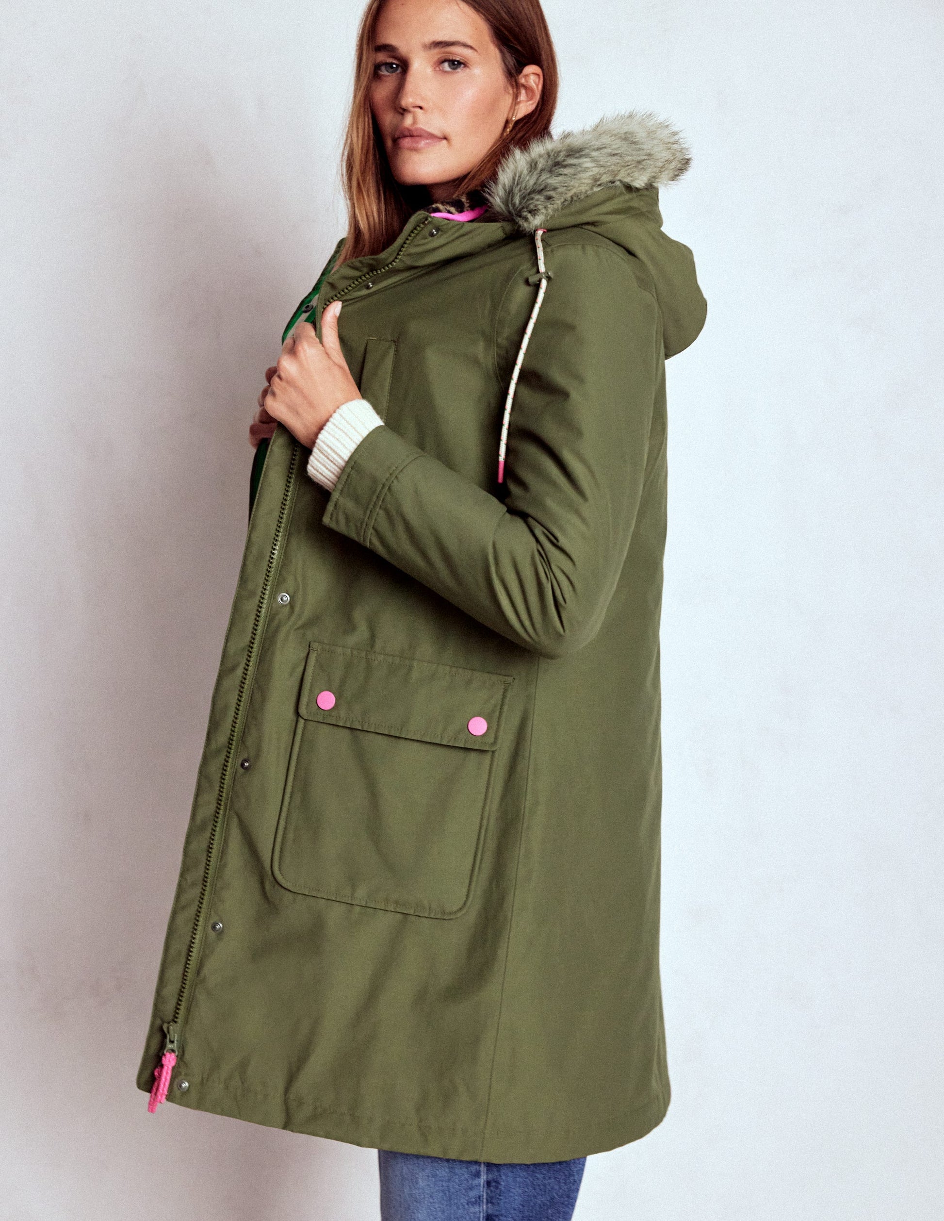 Parka à capuche 4-en-1-Vert, bleu marine, borg léopard-1