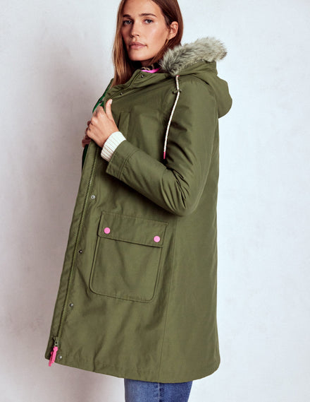 4-in-1-Parka mit Kapuze-Grün, Marineblau, Teddyfell mit Leopardenmuster