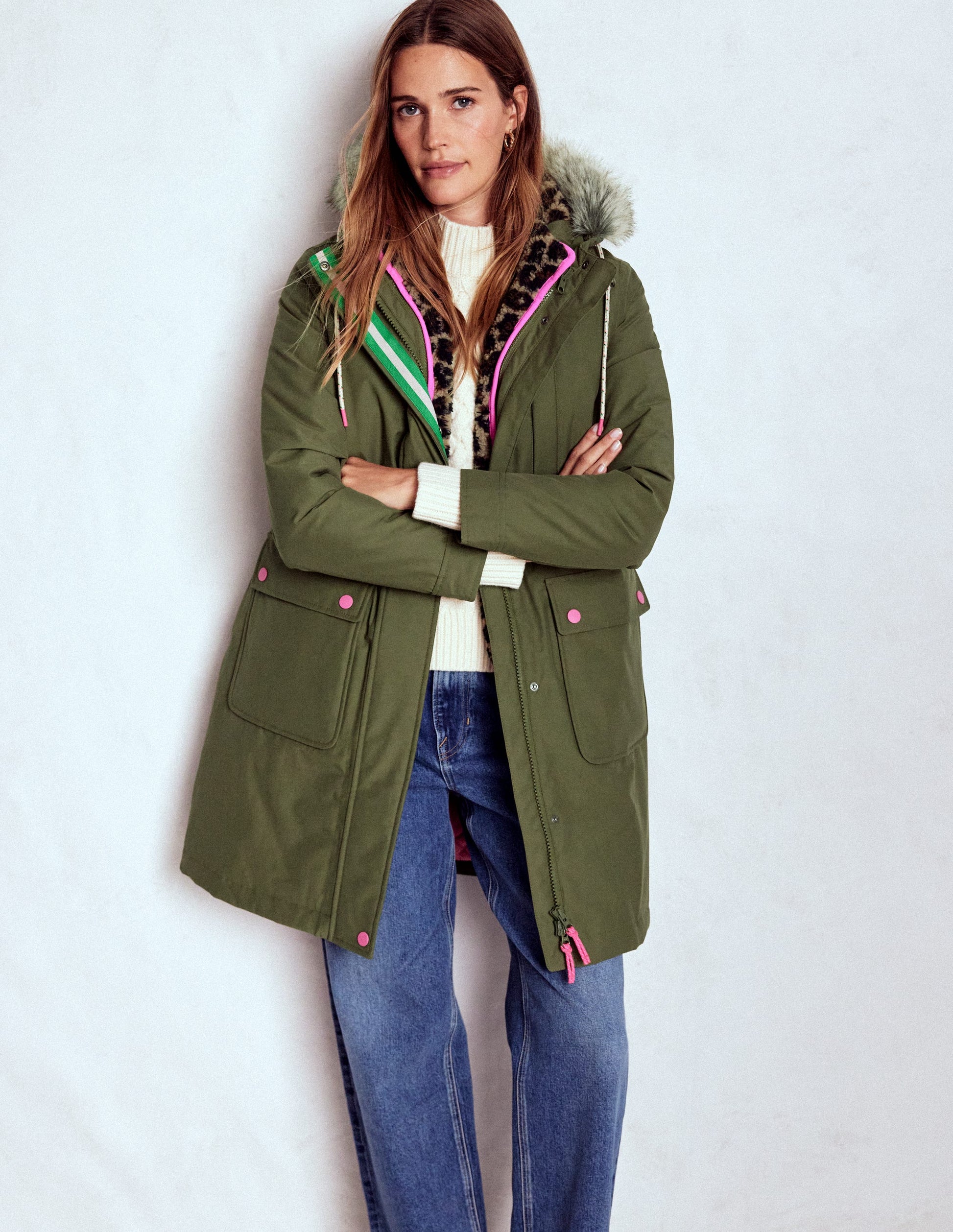 Parka à capuche 4-en-1-Vert, bleu marine, borg léopard-3