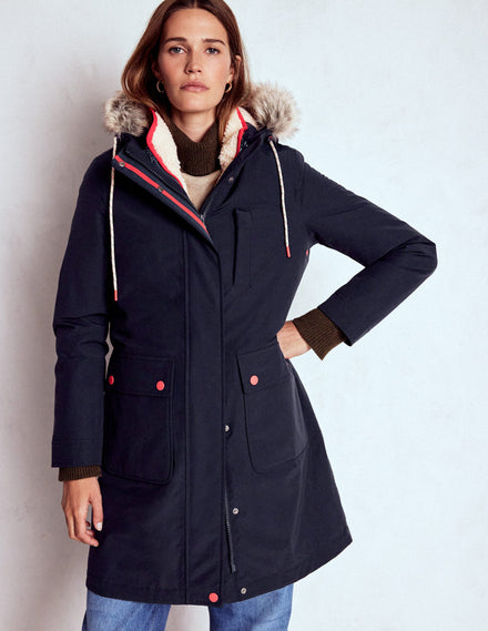 4-in-1-Parka mit Kapuze-Marineblau, Grün, Naturbelassenes Teddyfell