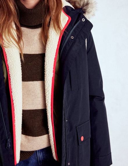 4-in-1-Parka mit Kapuze-Marineblau, Grün, Naturbelassenes Teddyfell