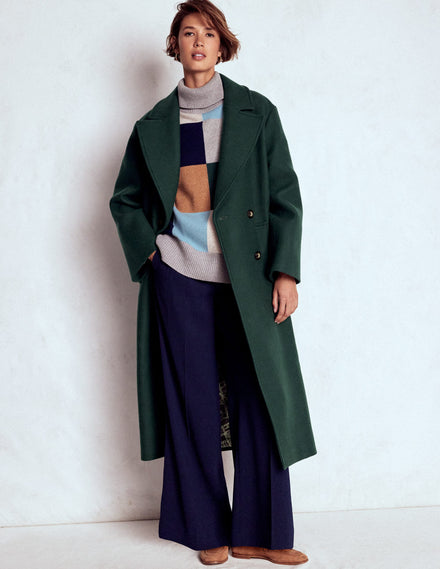 Manteau en laine Cocoon-Émeraude nocturne