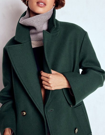 Manteau en laine Cocoon-Émeraude nocturne