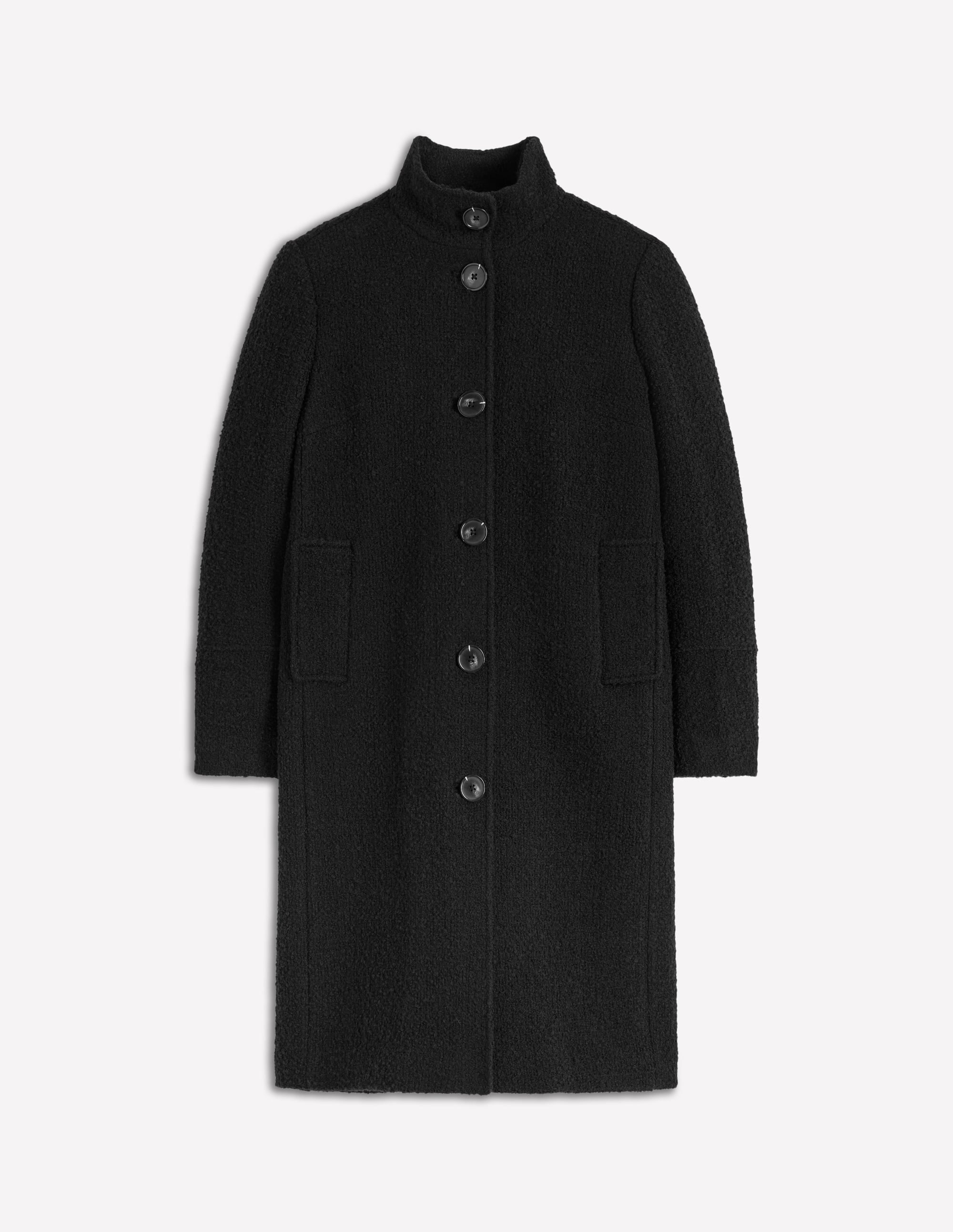Funnel Neck Wool Coat-Black - Image 5