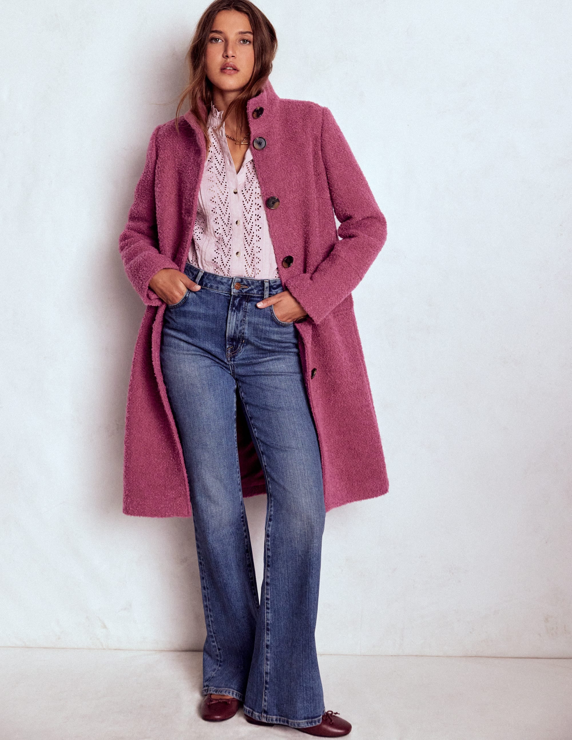 Manteau à col cheminée-Bruyère rose - Image 1