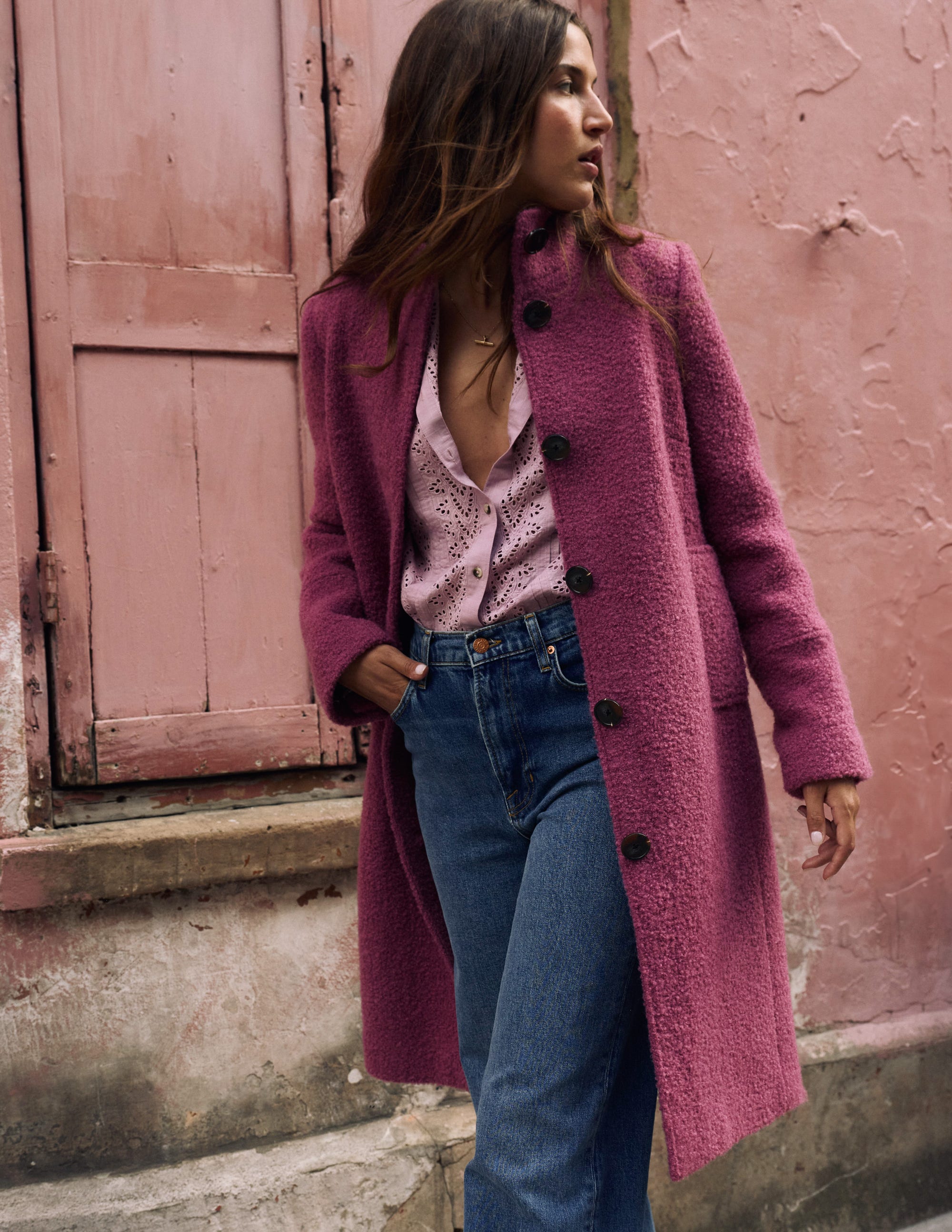 Manteau à col cheminée-Bruyère rose - Image 6
