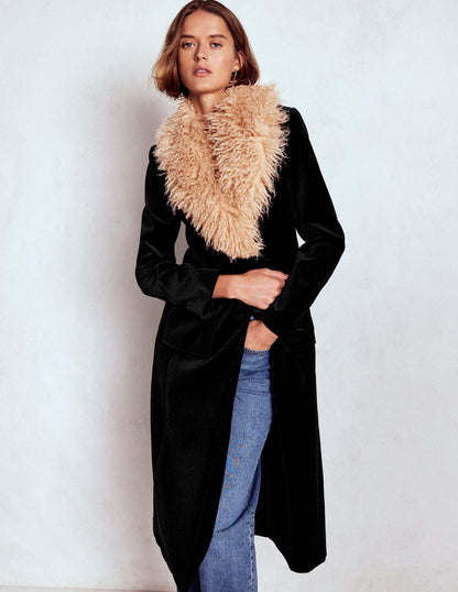 Fur Tipped Coat-Black-2