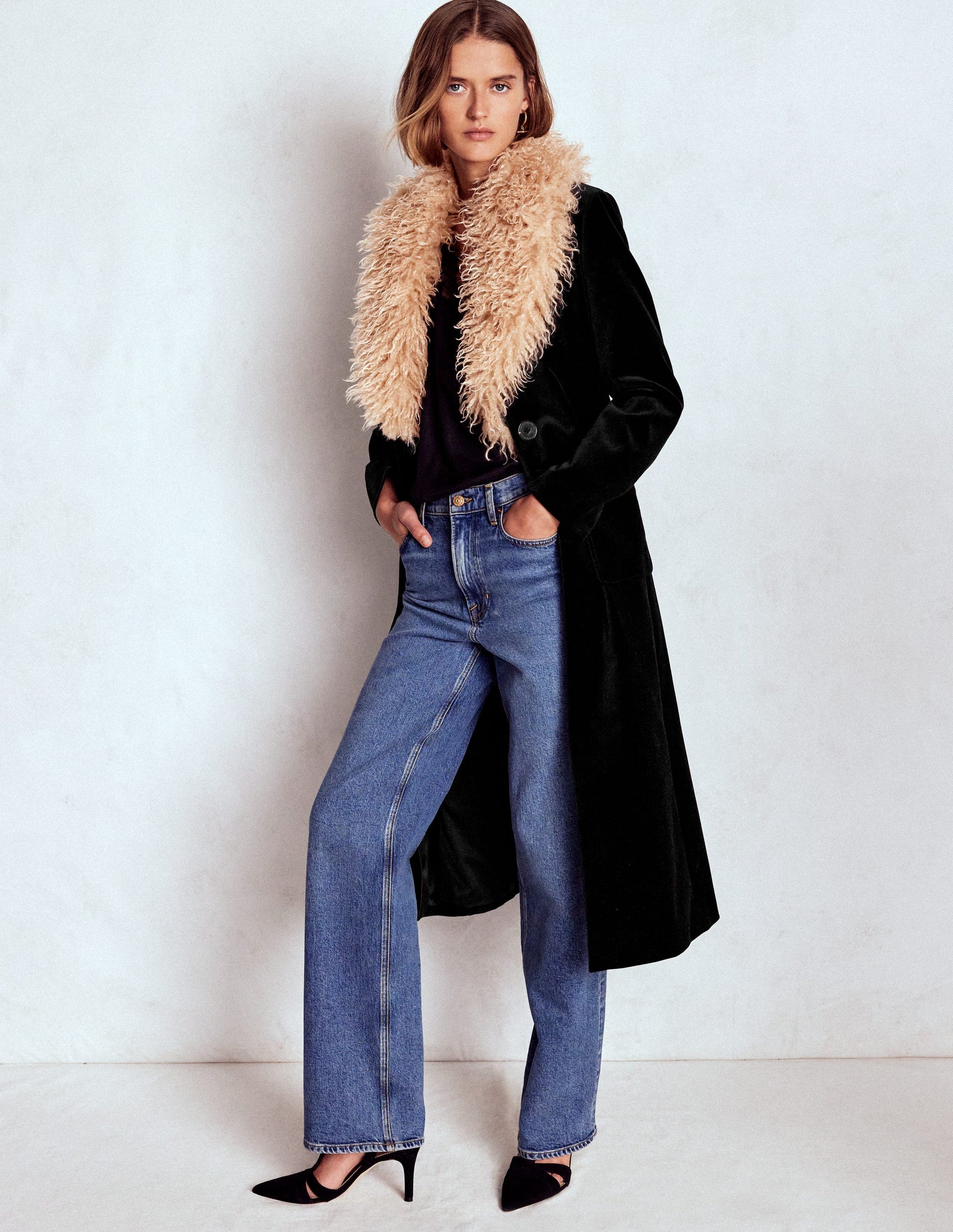 Fur Tipped Coat-Black-4