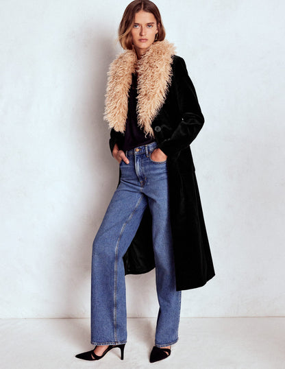 Fur Tipped Coat-Black-4