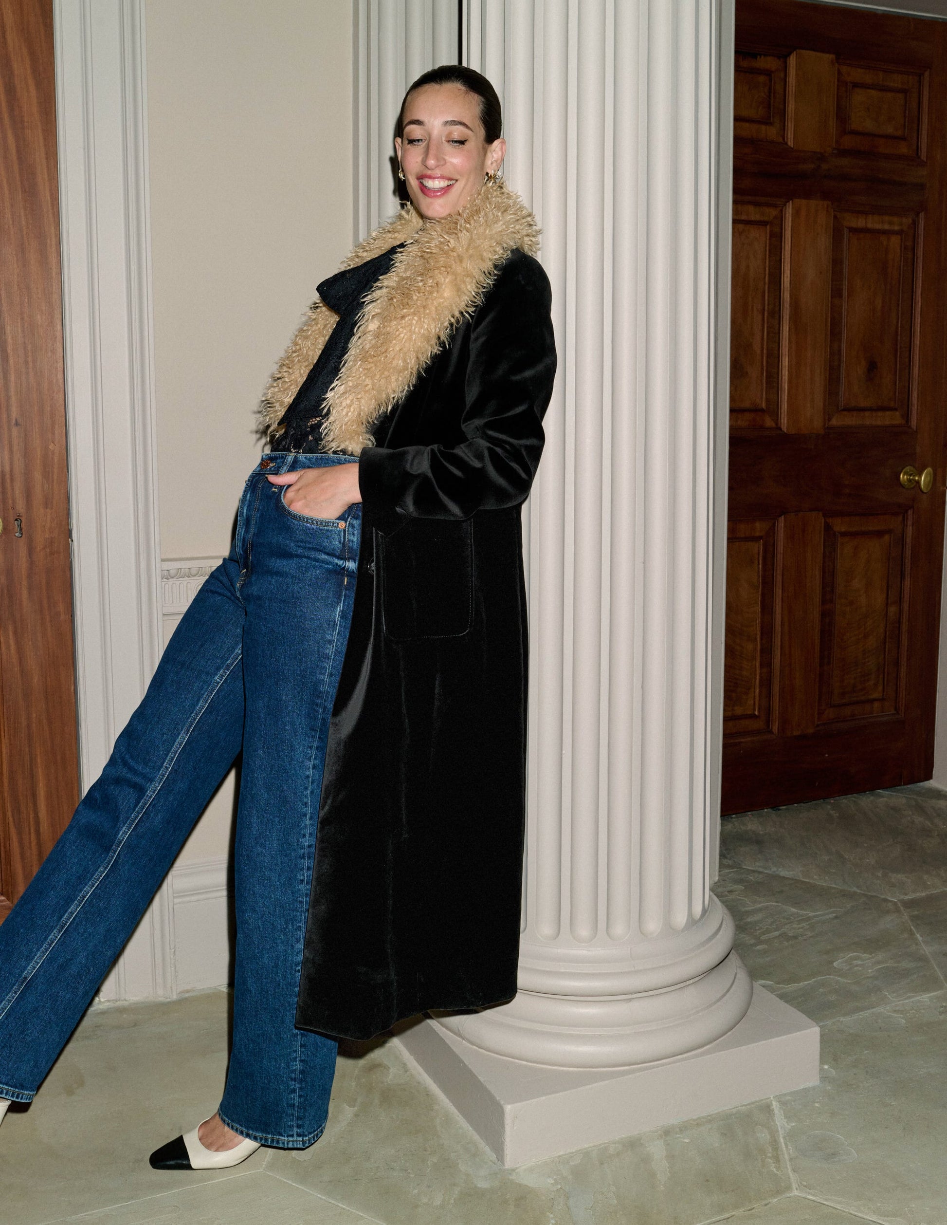 Fur Tipped Coat-Black-1