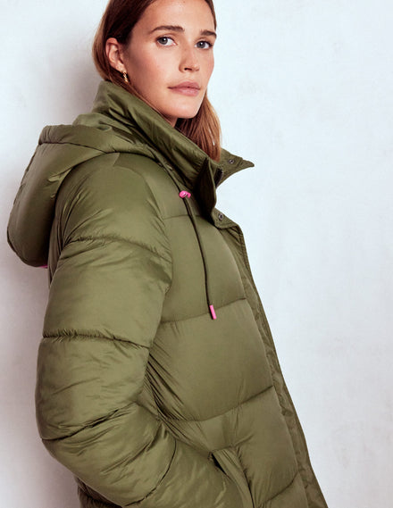 Wattierte Jacke in langer Form-Waldgrün