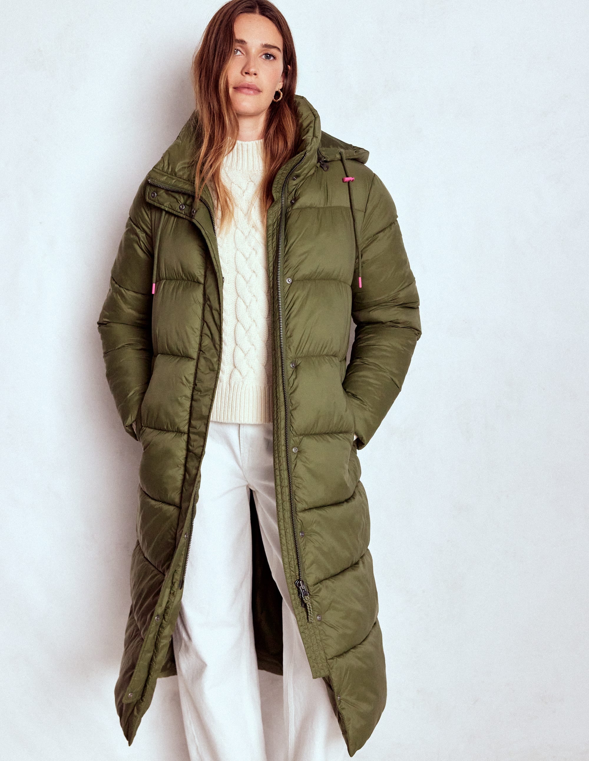 Wattierte Jacke in langer Form-Waldgrün - Image 1