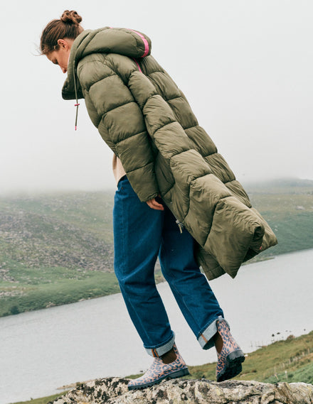 Wattierte Jacke in langer Form-Waldgrün