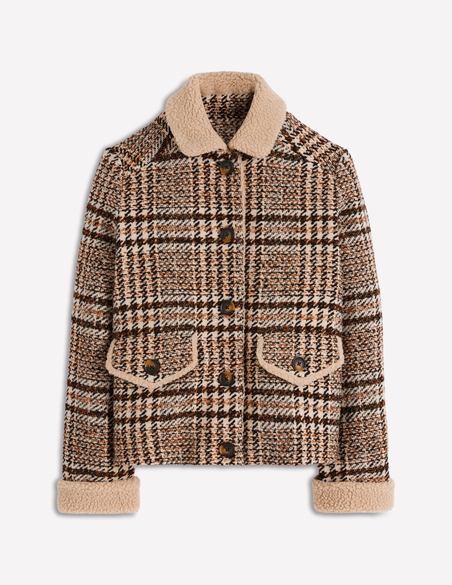 Stirling Check Coat-Ivory, Brown & Black Check