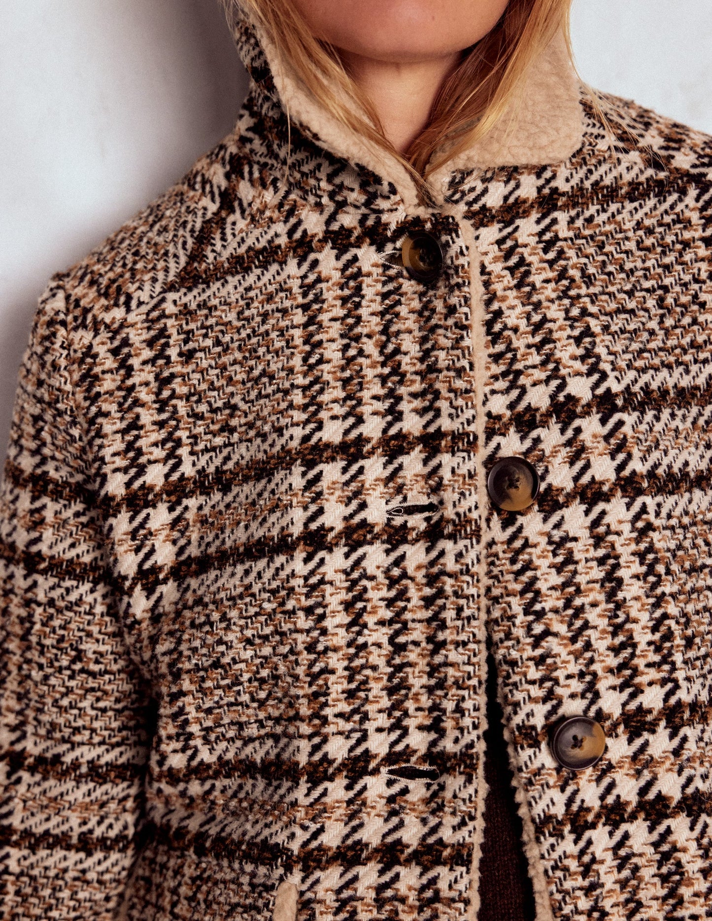 Stirling Check Coat-Ivory, Brown & Black Check