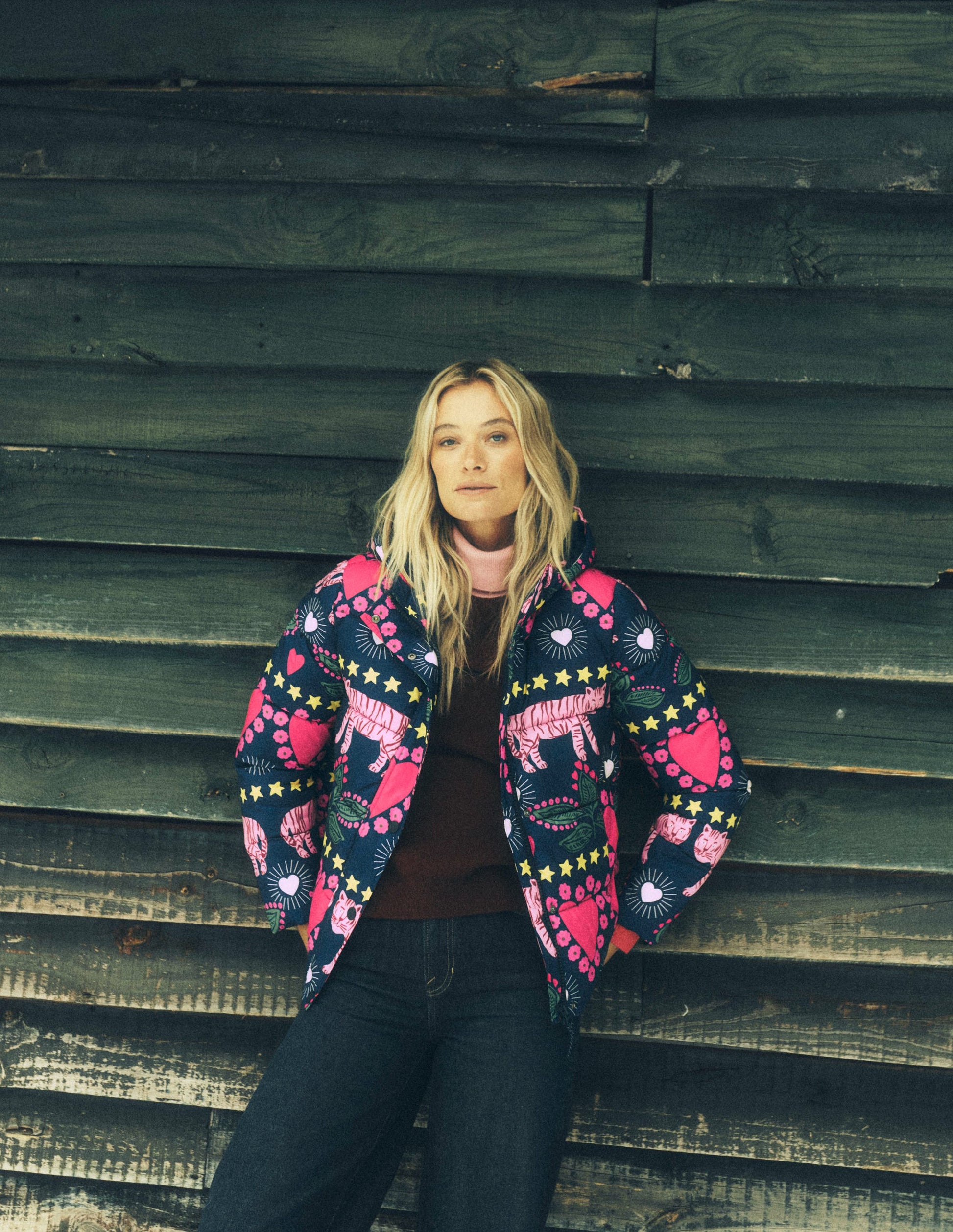 Wattierte Steppjacke-Französisches Marineblau, Verziert, Tiger-1