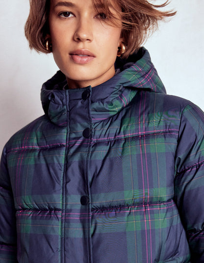 Kurze, wattierte Steppjacke-Marineblau & Grün Ton-in-Ton-Karomuster-2