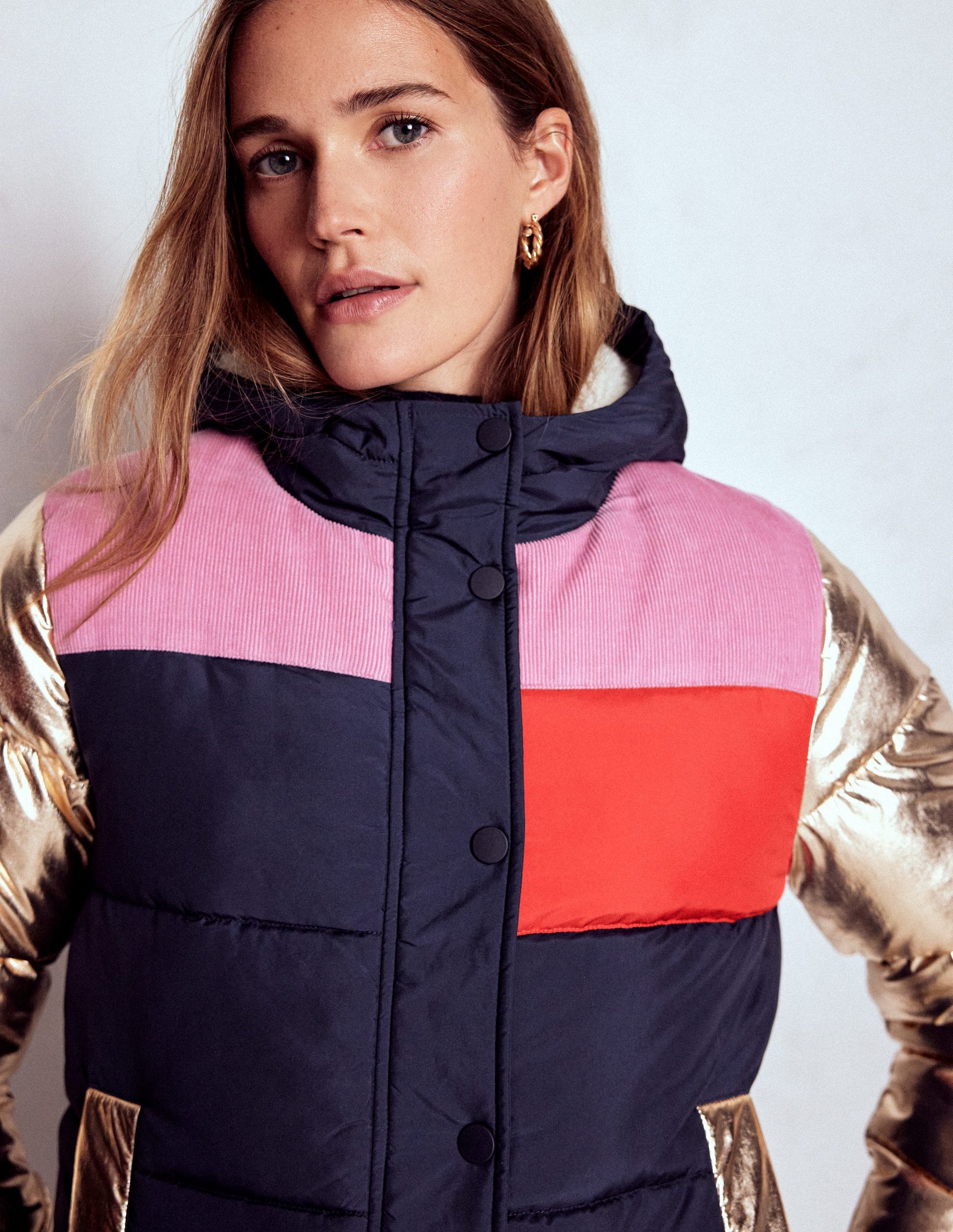 Kurze, wattierte Steppjacke-Marineblau, Blockfarben-1