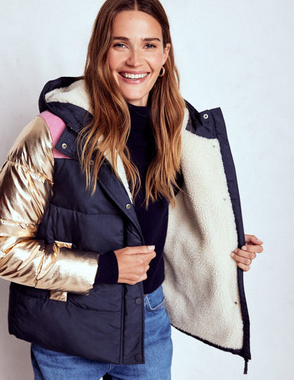 Kurze, wattierte Steppjacke-Marineblau, Blockfarben-5