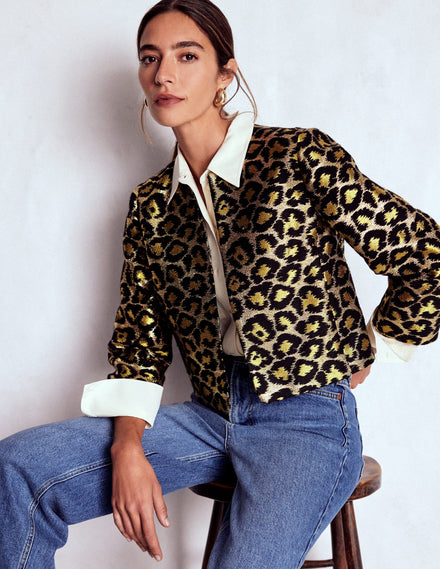 Veste habillée féminine-Léopard, motif Jacquard lurex