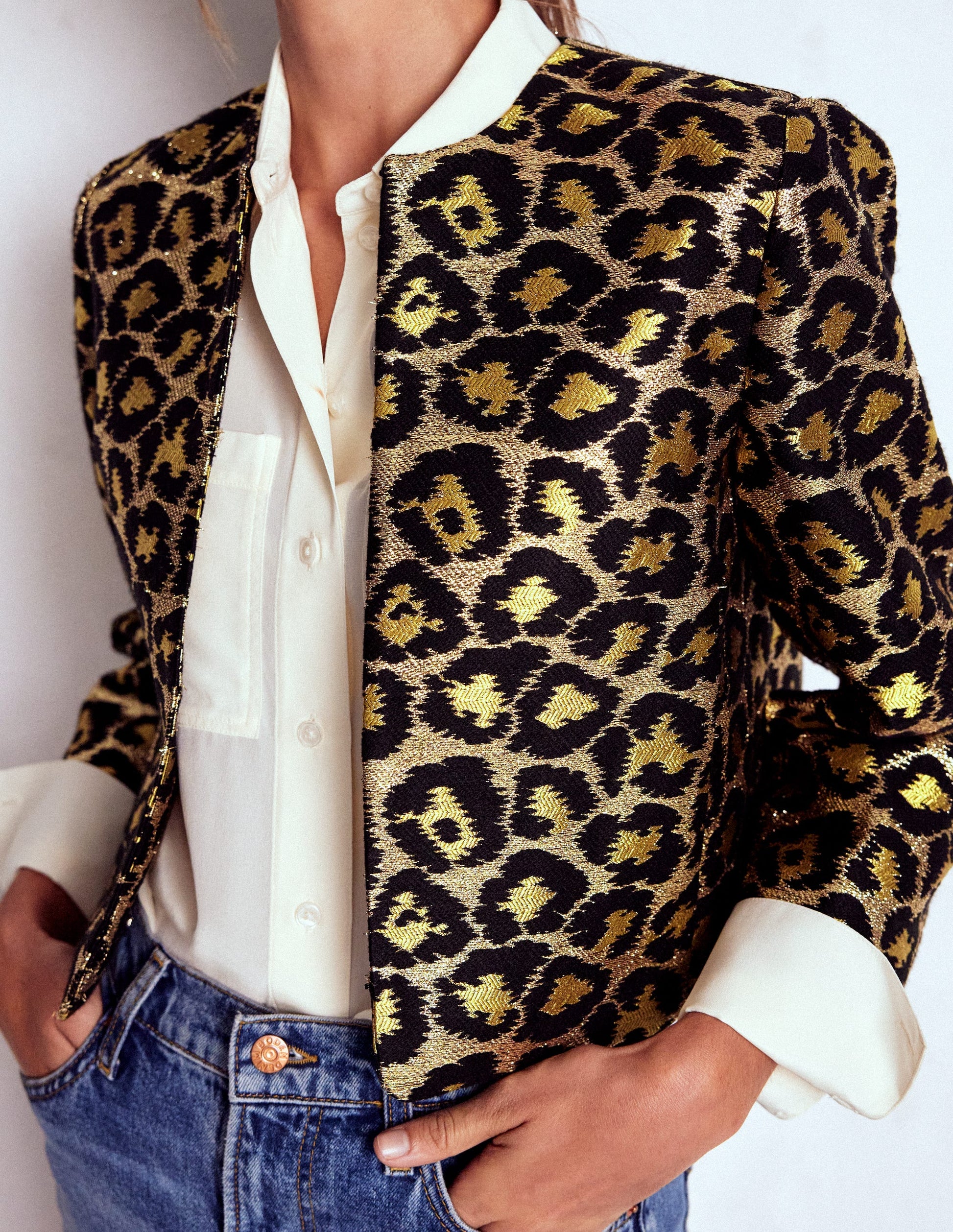 Veste habillée féminine-Léopard, motif Jacquard lurex-3