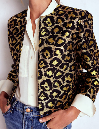 Veste habillée féminine-Léopard, motif Jacquard lurex-3