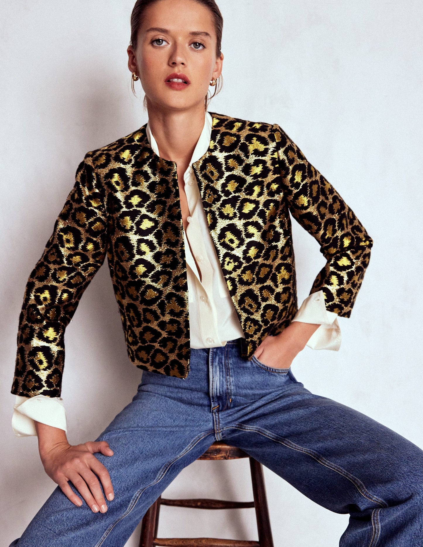 Veste habillée féminine-Léopard, motif Jacquard lurex