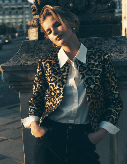 Veste habillée féminine-Léopard, motif Jacquard lurex