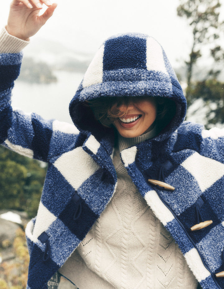 Teddyfell-Dufflecoat-Schuluniform-Marineblau Vichykaro