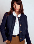 Kragenlose texturierte Jacke-Marineblau