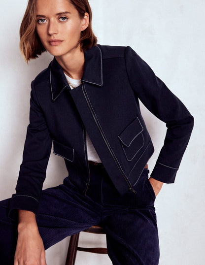 Jacke mit Reißverschluss und aufgesetzten Taschen-Marineblau-2