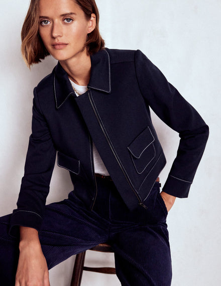 Veste avec poches plaquées zippées-Bleu marine