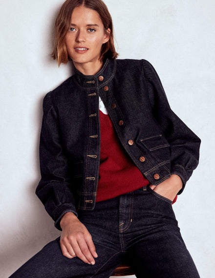 Jeansjacke mit Steppnaht-Indigo